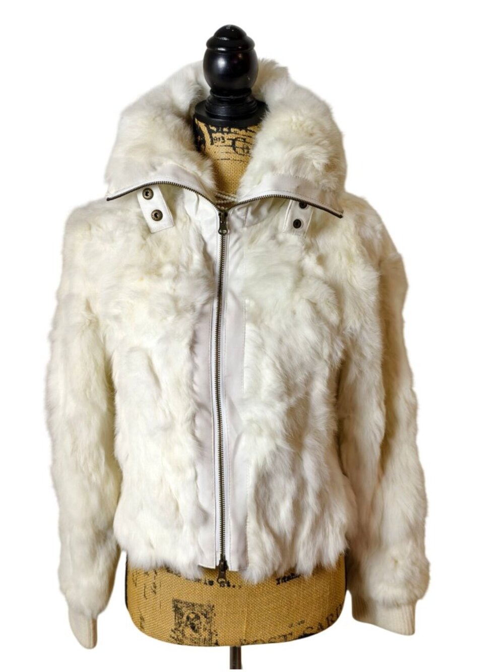 Jennifer Womens M Faux Fur Jacket White Cozy Butter Soft Zipper High Collar Luxe